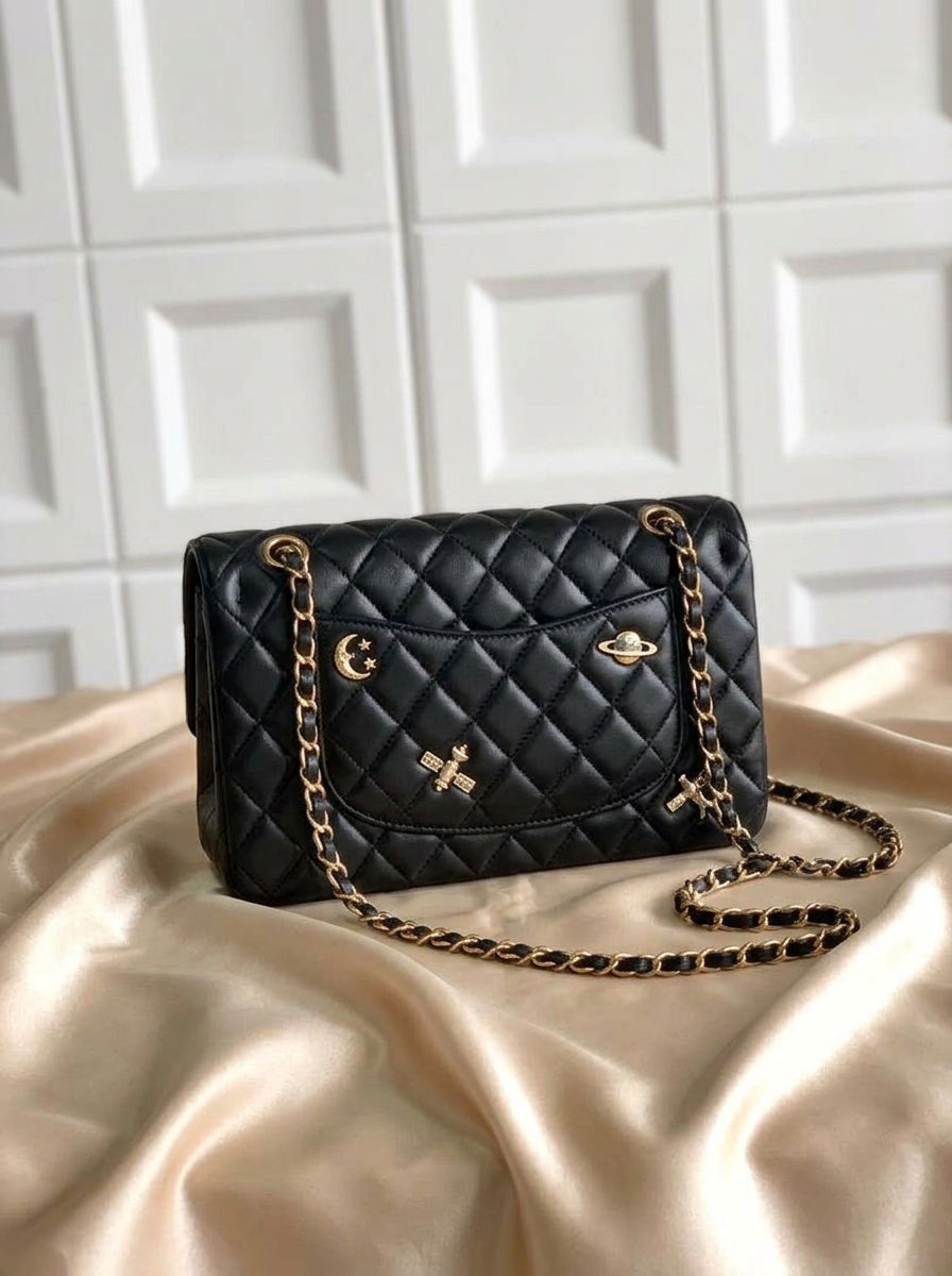 Chanel Limited Edition | Black Leather with Space Charm Embellishments –| LisaLuxuryHub