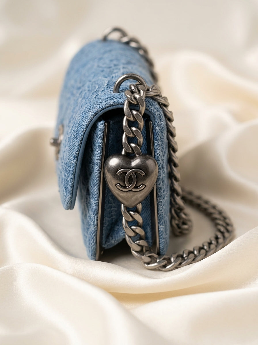 Chanel  | Blue Quilted Denim & Lace with Silver Chain – LisaLuxuryhub