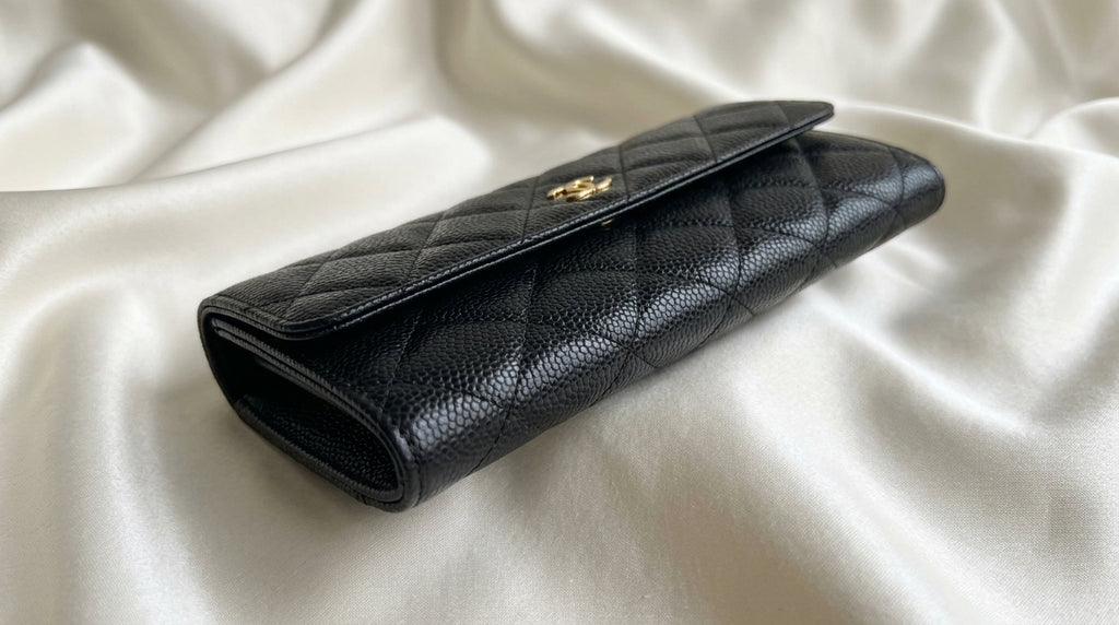 Chanel Long Flap Wallet | Black Caviar Leather with Gold CC Hardware –| LisaLuxuryHub