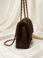 Chanel Medium Flap Bag | Dark Brown Suede Gold Chain – Preloved Luxury | LisaLuxuryHub