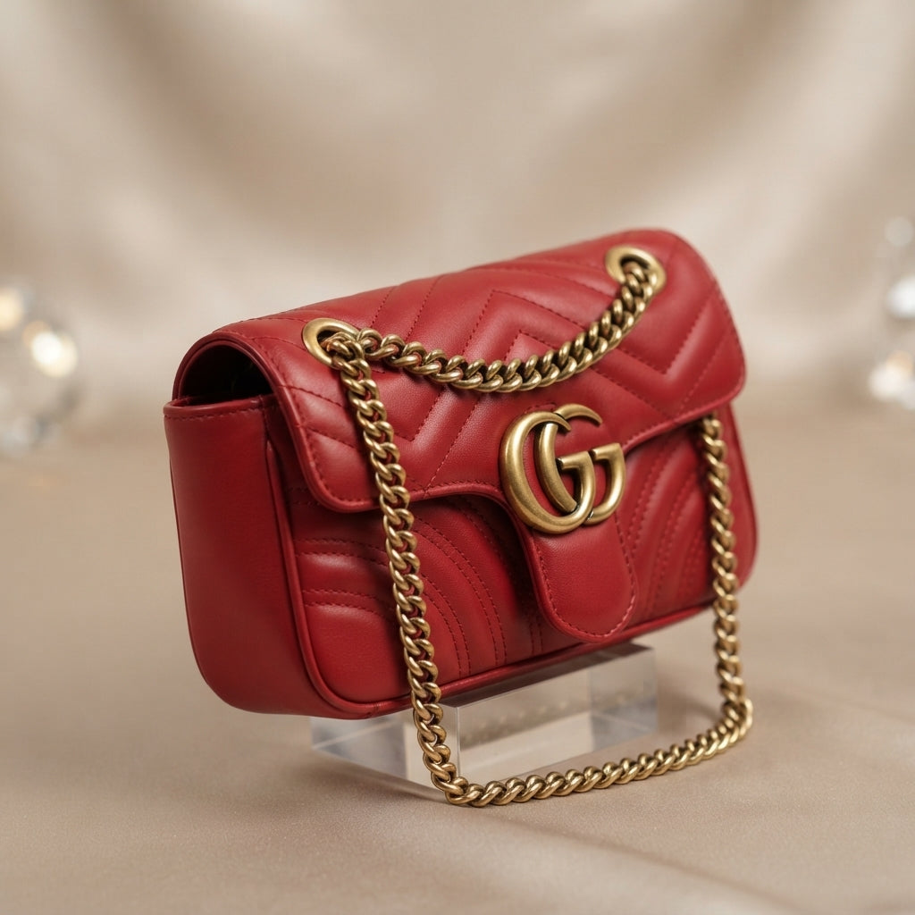 Gucci GG Marmont Mini Bag | Red Matelassé Leather with Gold Double-G Hardware –| LisaLuxuryHub