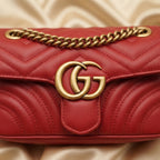 Gucci GG Marmont Mini Bag | Red Matelassé Leather with Gold Double-G Hardware –| LisaLuxuryHub