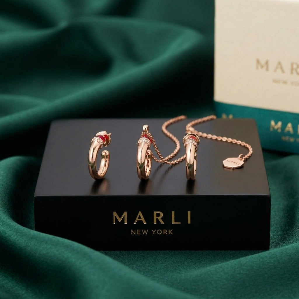 Marli Rose Gold-Tone Ruby-Accent Open Circle Jewelry Set – 2 Pieces
