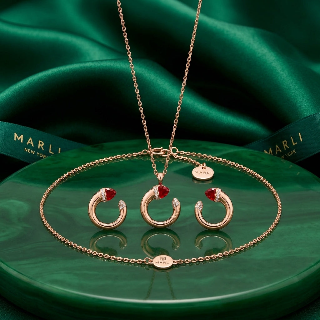 Marli Rose Gold-Tone Ruby-Accent Open Circle Jewelry Set – 2 Pieces