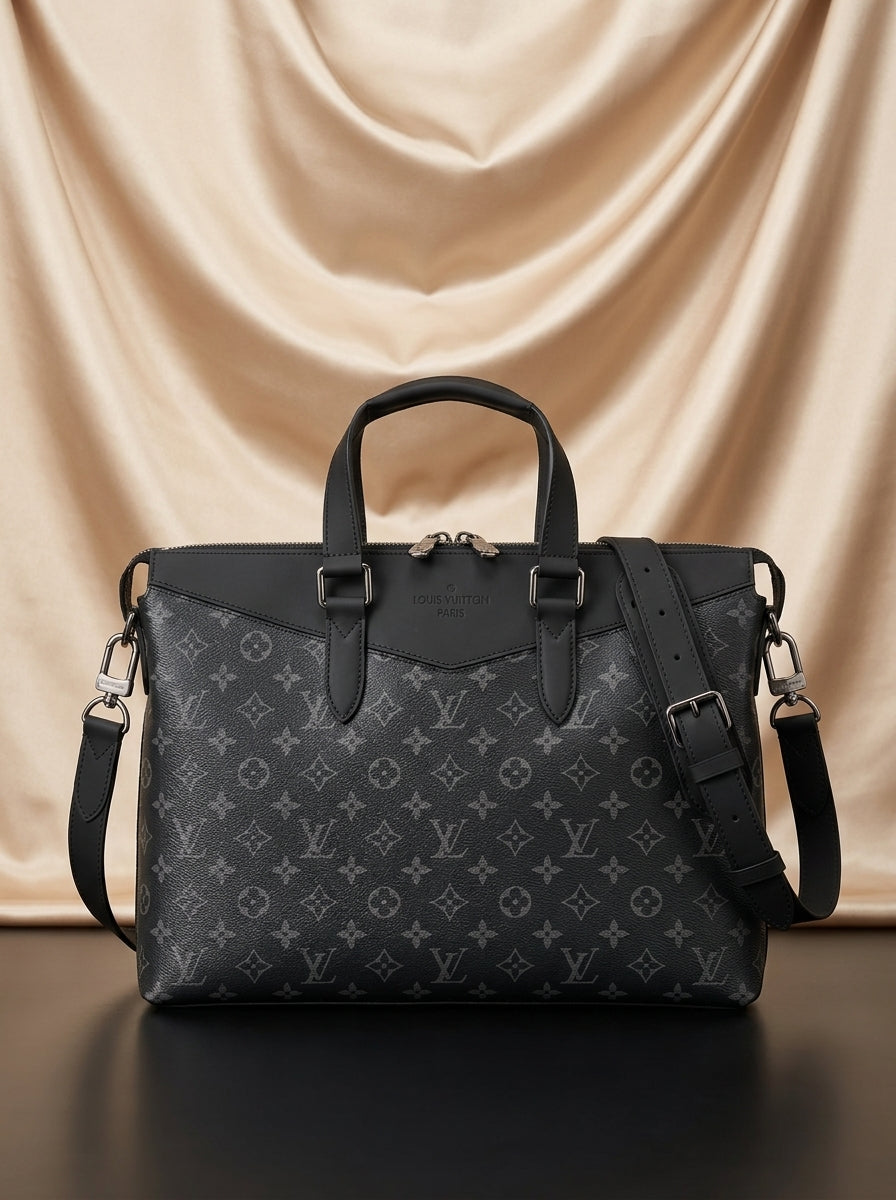 LOUIS VUITTON  Structured Monogram-Print Briefcase Tote — Black