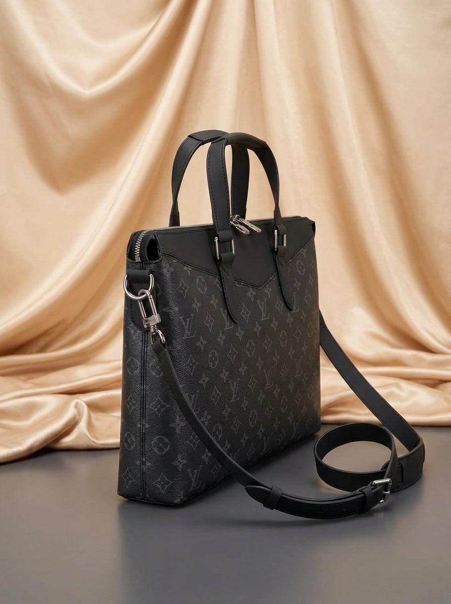 LOUIS VUITTON  Structured Monogram-Print Briefcase Tote — Black