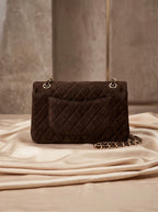 Chanel Medium Flap Bag | Dark Brown Suede Gold Chain – Preloved Luxury | LisaLuxuryHub