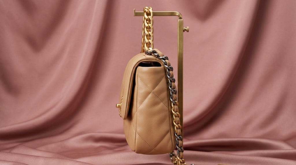 CHANEL Tan Puffy Quilted Leather Bag with Two-Tone Chain Handle