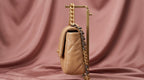 CHANEL Tan Puffy Quilted Leather Bag with Two-Tone Chain Handle