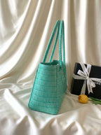 Chanel Croc-Embossed Tote Bag | Turquoise Leather with Gold CC Hardware –| LisaLuxuryHub