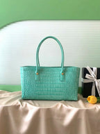 Chanel Croc-Embossed Tote Bag | Turquoise Leather with Gold CC Hardware –| LisaLuxuryHub