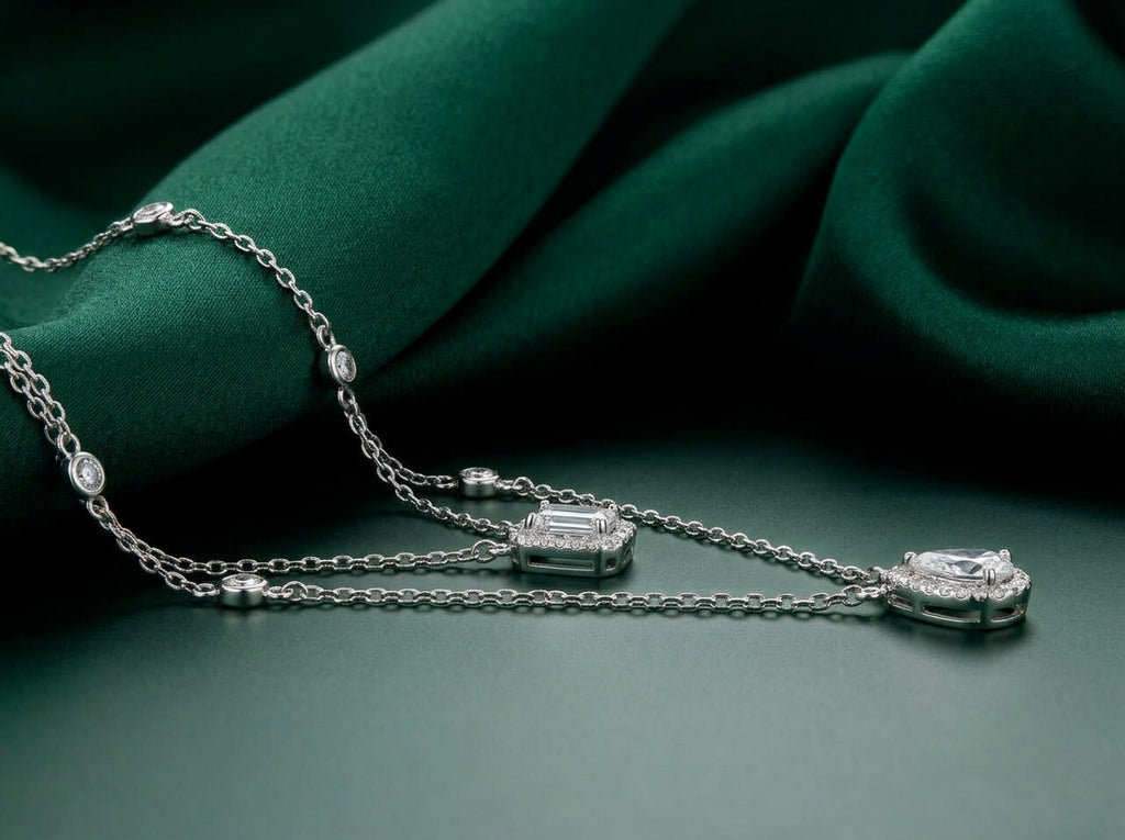 Layered Halo Diamond-Cut Necklace — Emerald &amp; Pear Cut Set