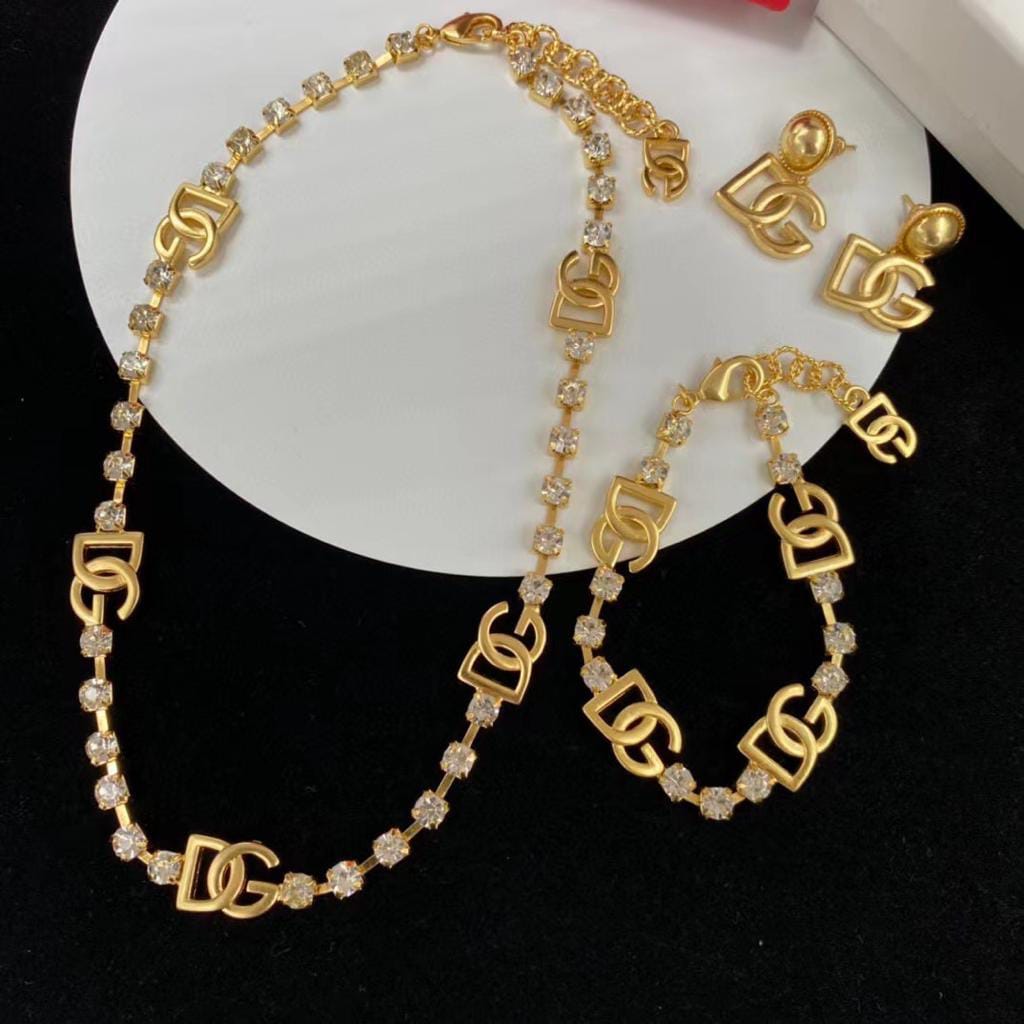 D&G Gold-Tone Crystal Tennis Chain Jewelry Set – 3 Pieces