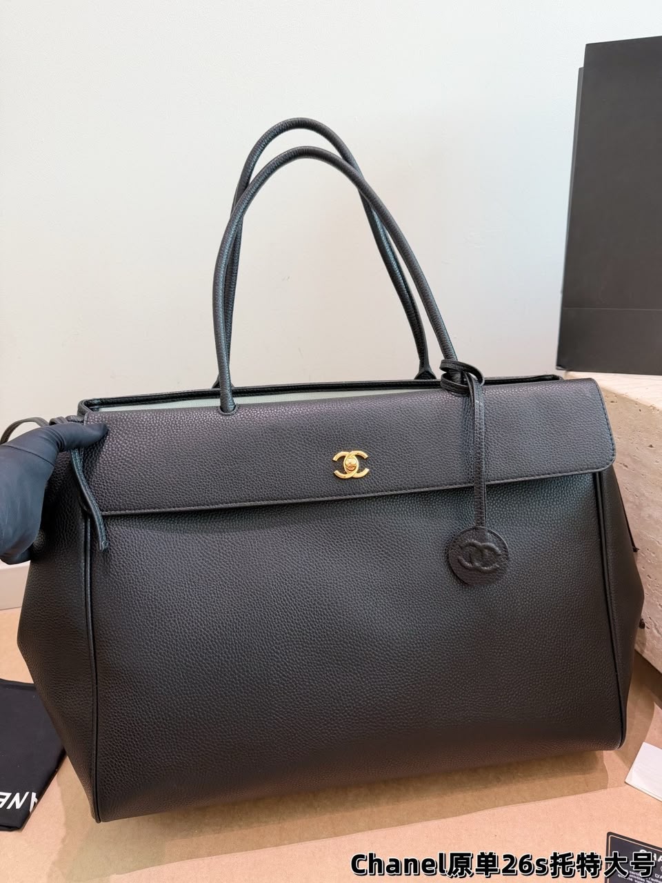 Chanel Large Tote Bag | Black Grained Leather with Gold CC Charm & Tassel –| LisaLuxuryHub