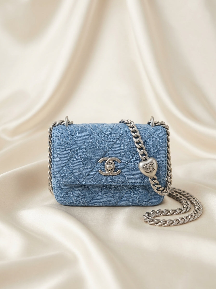 Chanel  | Blue Quilted Denim & Lace with Silver Chain – LisaLuxuryhub
