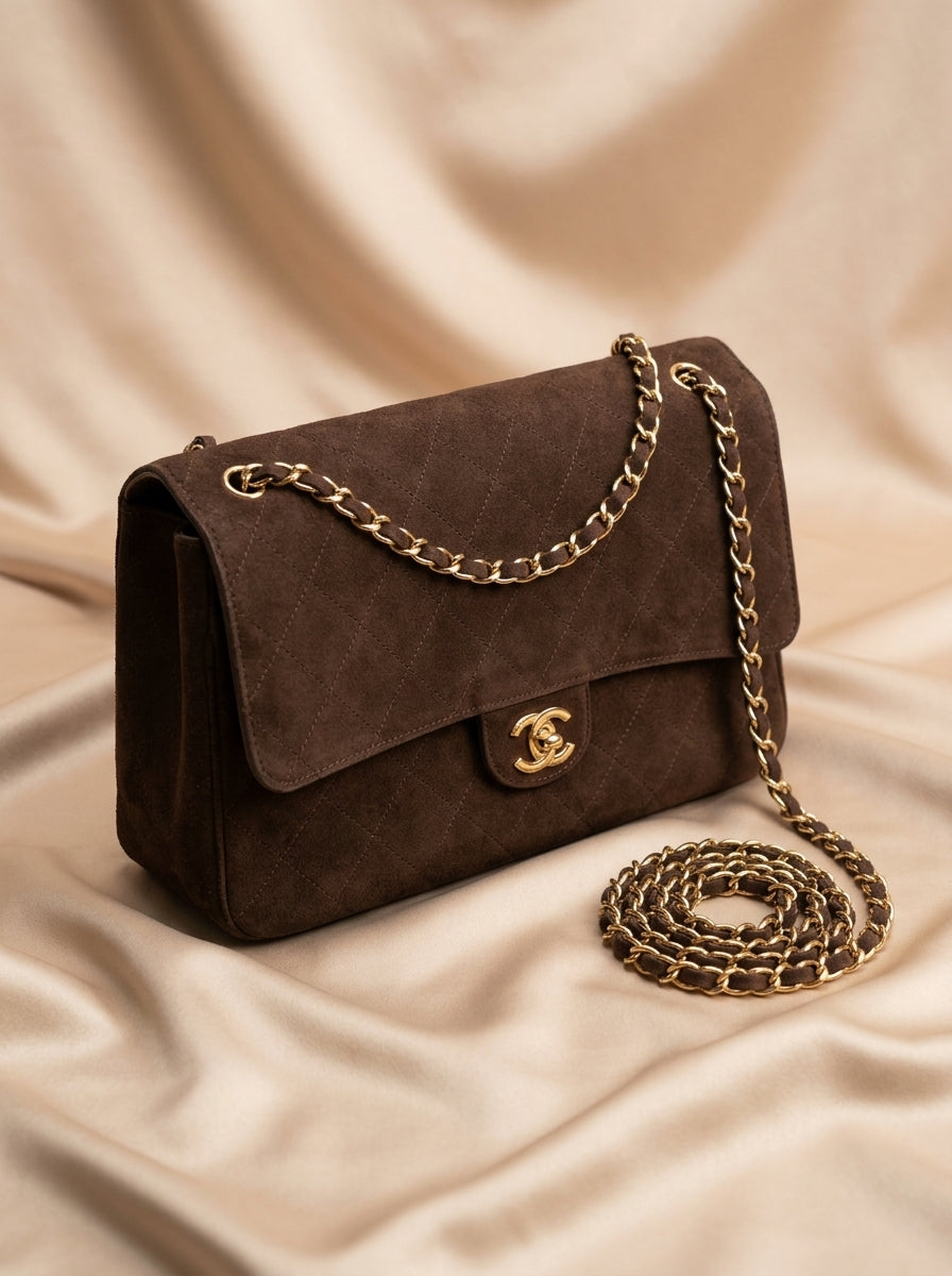 Chanel Medium Flap Bag | Brown Quilted Suede with Gold Chain – LisaLuxuryHub