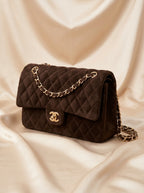 Chanel Medium Flap Bag | Dark Brown Suede Gold Chain – Preloved Luxury | LisaLuxuryHub