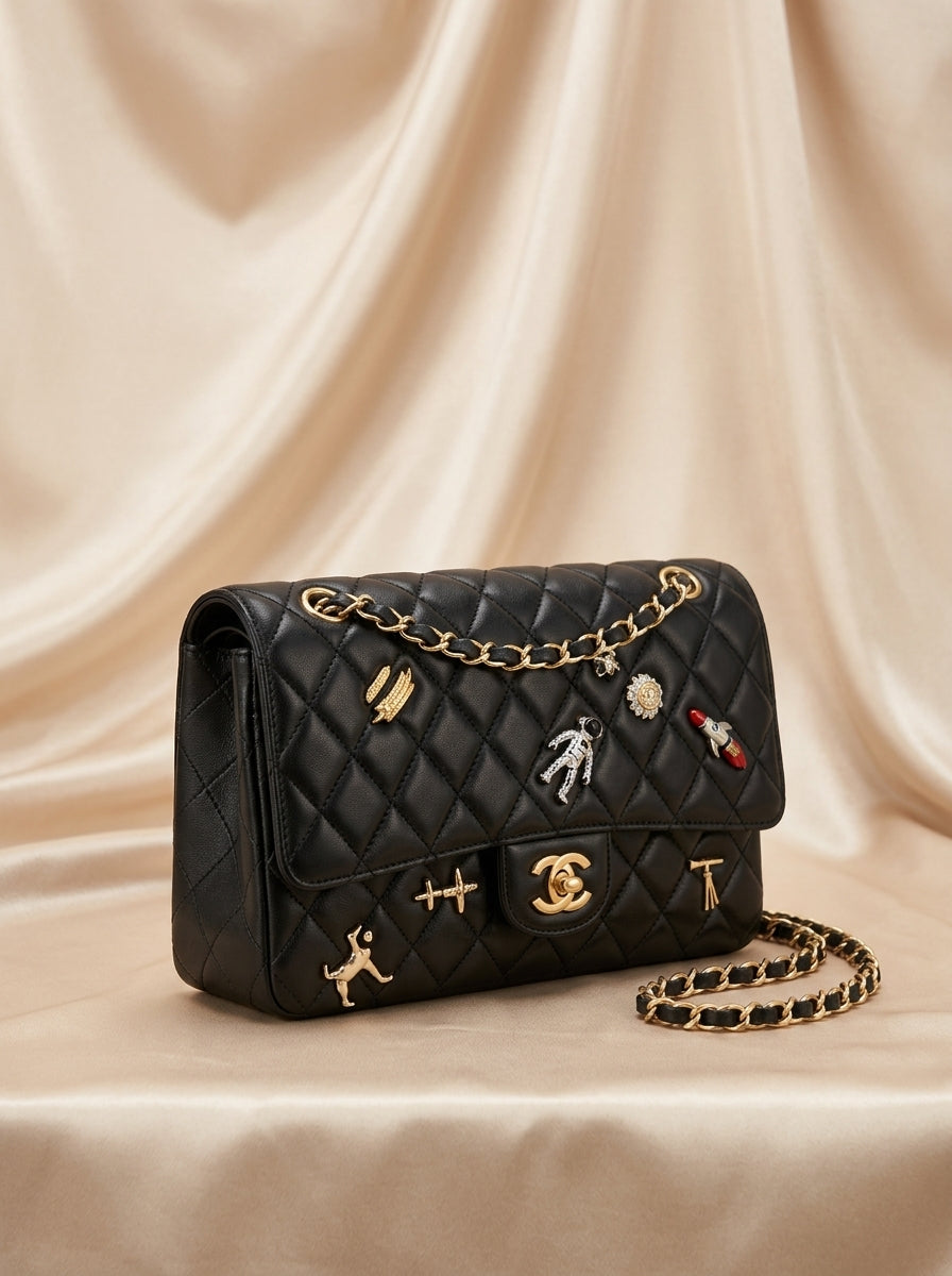 Chanel Limited Edition | Black Leather with Space Charm Embellishments –| LisaLuxuryHub