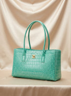 Chanel Croc-Embossed Tote Bag | Turquoise Leather with Gold CC Hardware –| LisaLuxuryHub