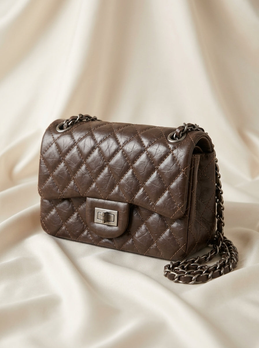 Chanel 2.55 Reissue Flap Bag | Dark Brown Aged Leather with Silver Hardware –| LisaLuxuryHub