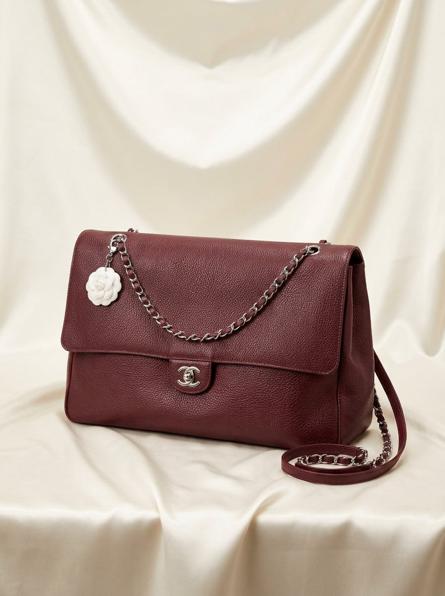 Chanel Large Flap Bag | Burgundy Grained Leather with Silver CC Hardware – | LisaLuxuryHub