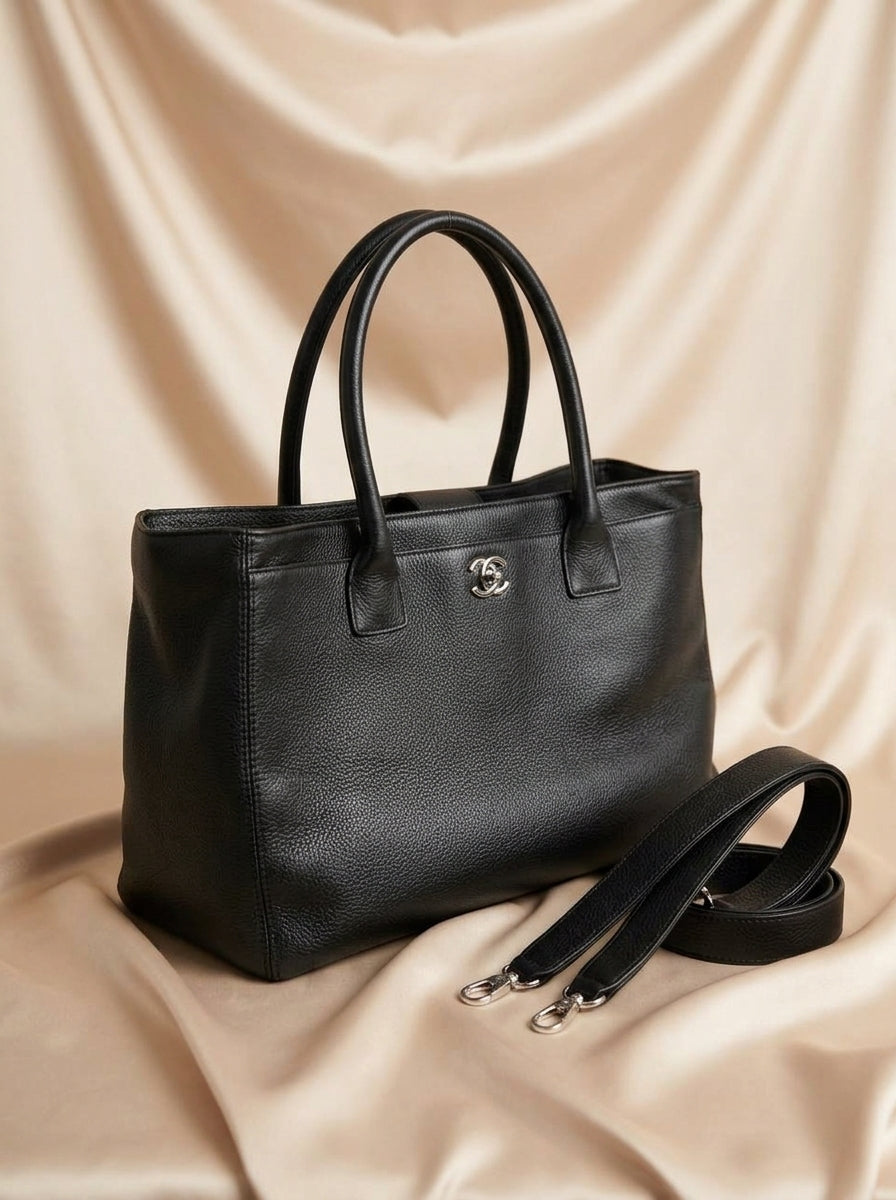 Chanel| Black Grained Leather with Detachable Strap & Silver Hardware –| LisaLuxuryHub