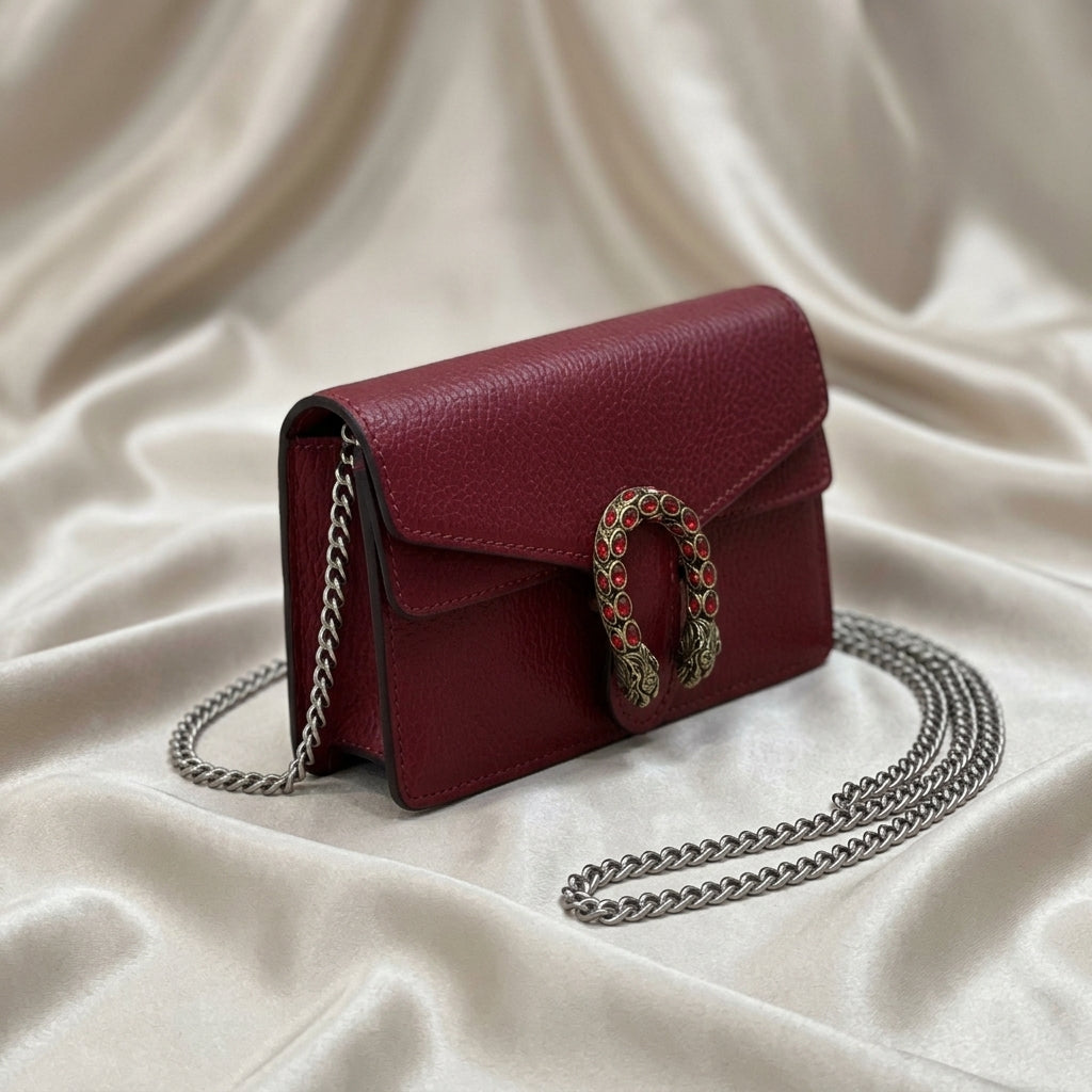 Gucci Dionysus Mini Bag | Burgundy Leather with Crystal Tiger-Head Hardware –| LisaLuxuryHub