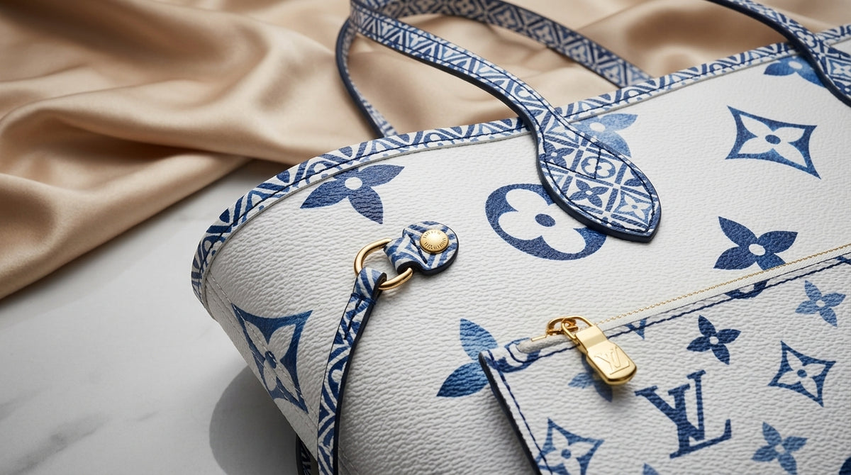 Louis Vuitton Neverfull Tote — Blue Monogram Canvas with Pouch