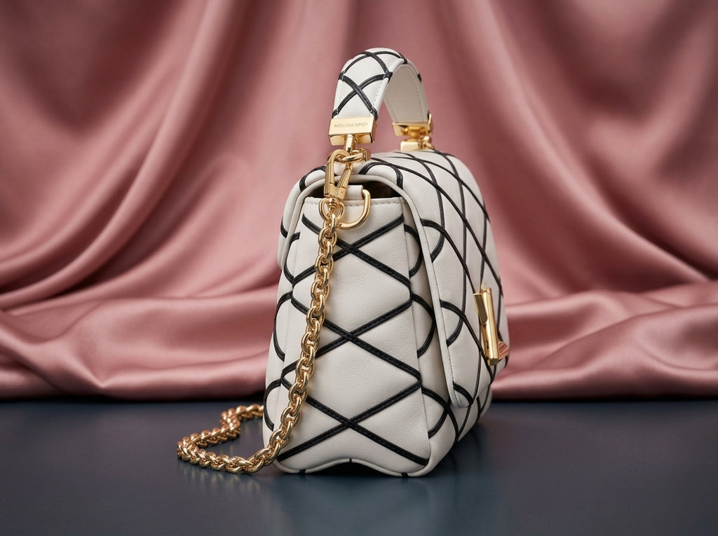 LOUIS VUITTON Luxury White Lattice Leather Shoulder Bag
