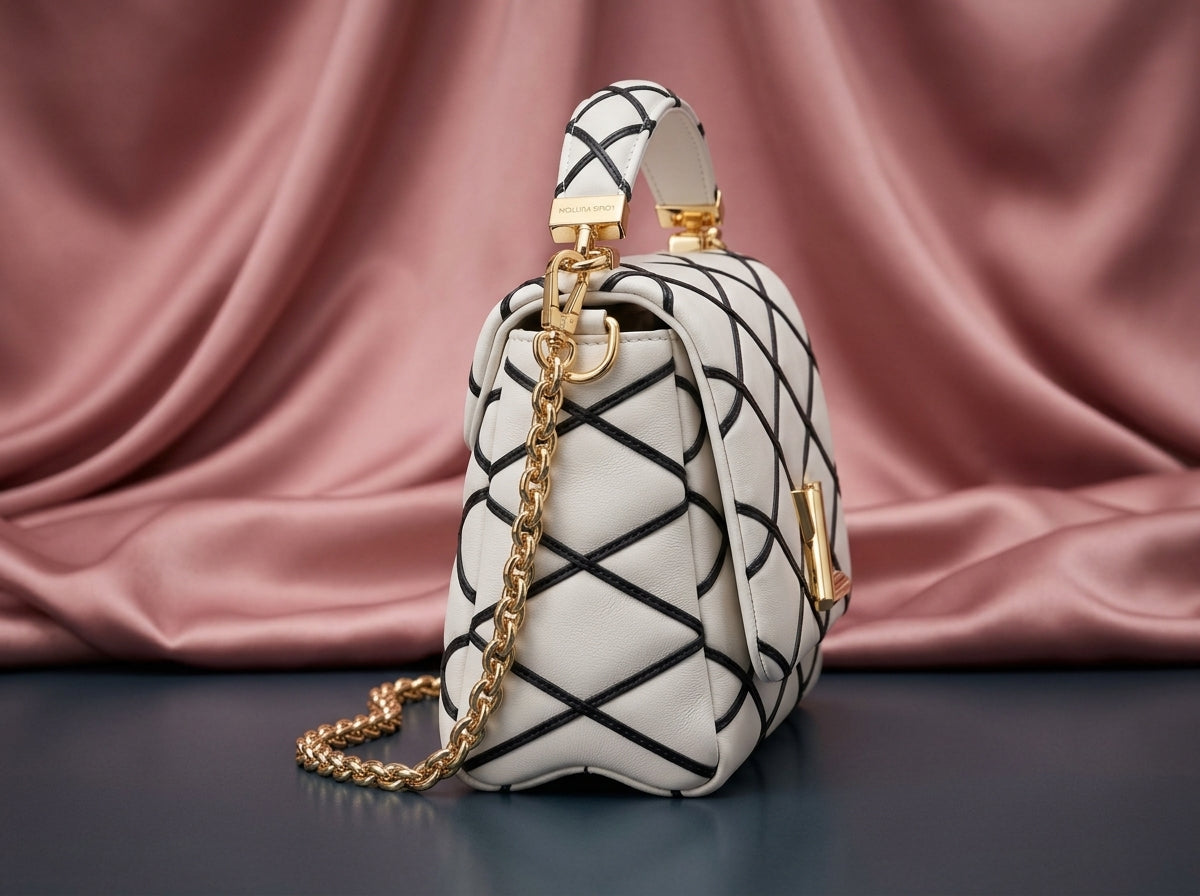 LOUIS VUITTON Luxury White Lattice Leather Shoulder Bag