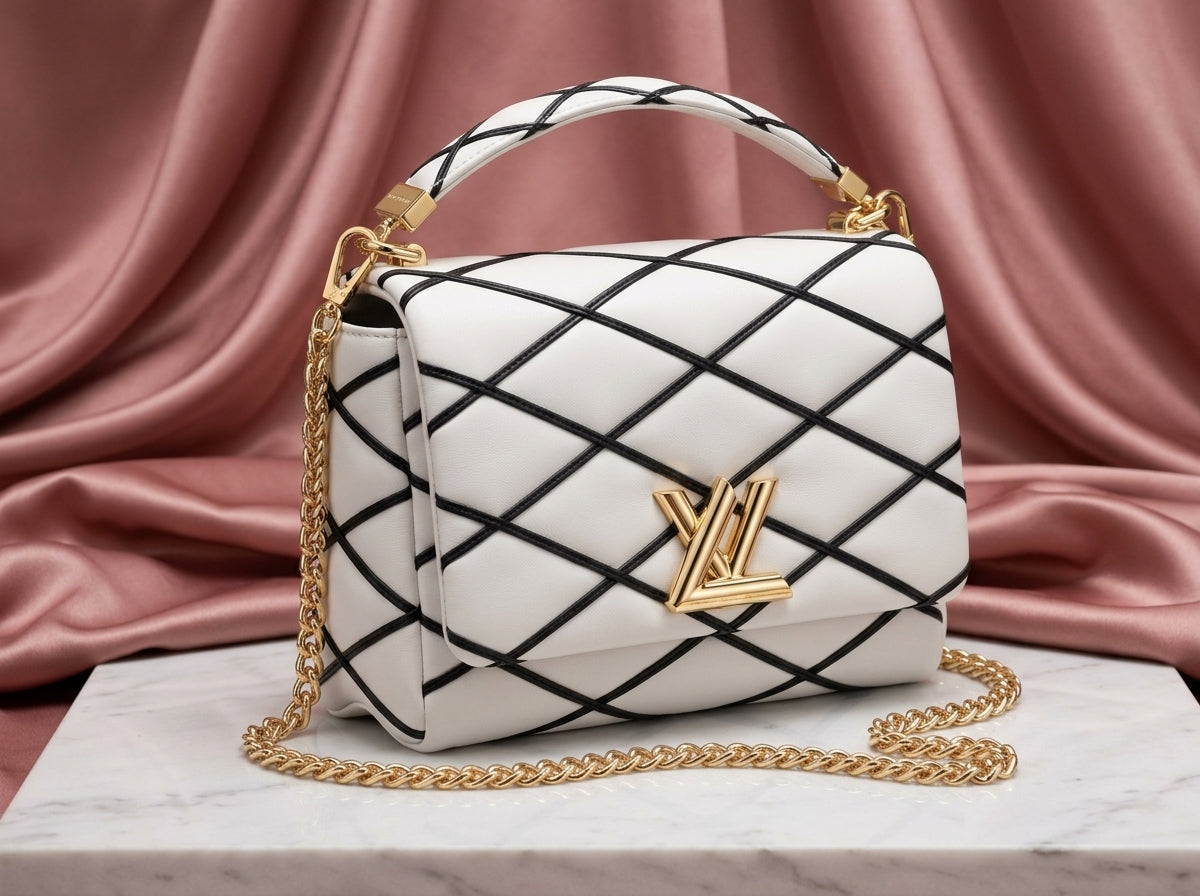 LOUIS VUITTON Luxury White Lattice Leather Shoulder Bag