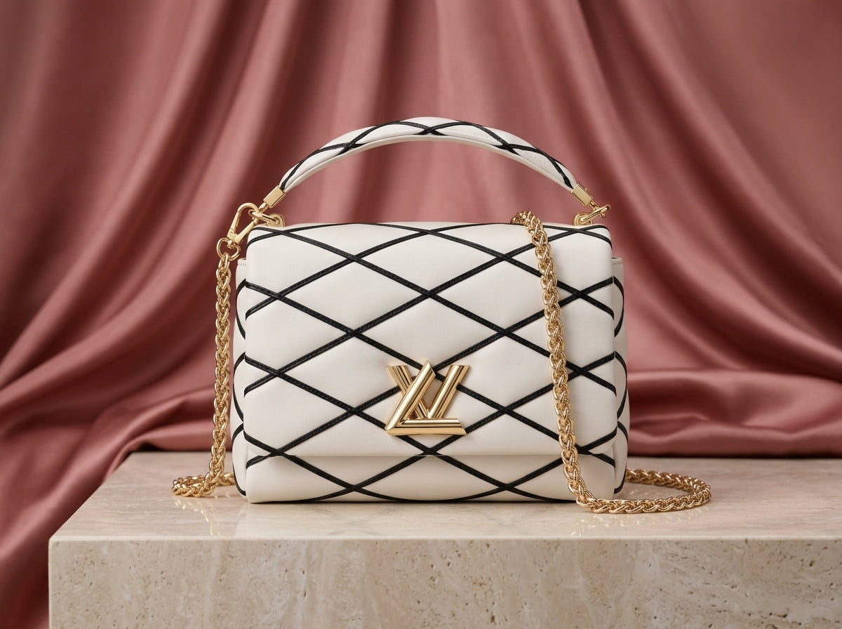 LOUIS VUITTON Luxury White Lattice Leather Shoulder Bag