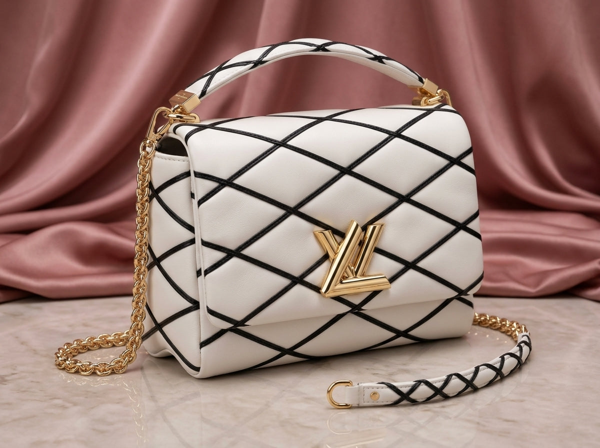 LOUIS VUITTON Luxury White Lattice Leather Shoulder Bag