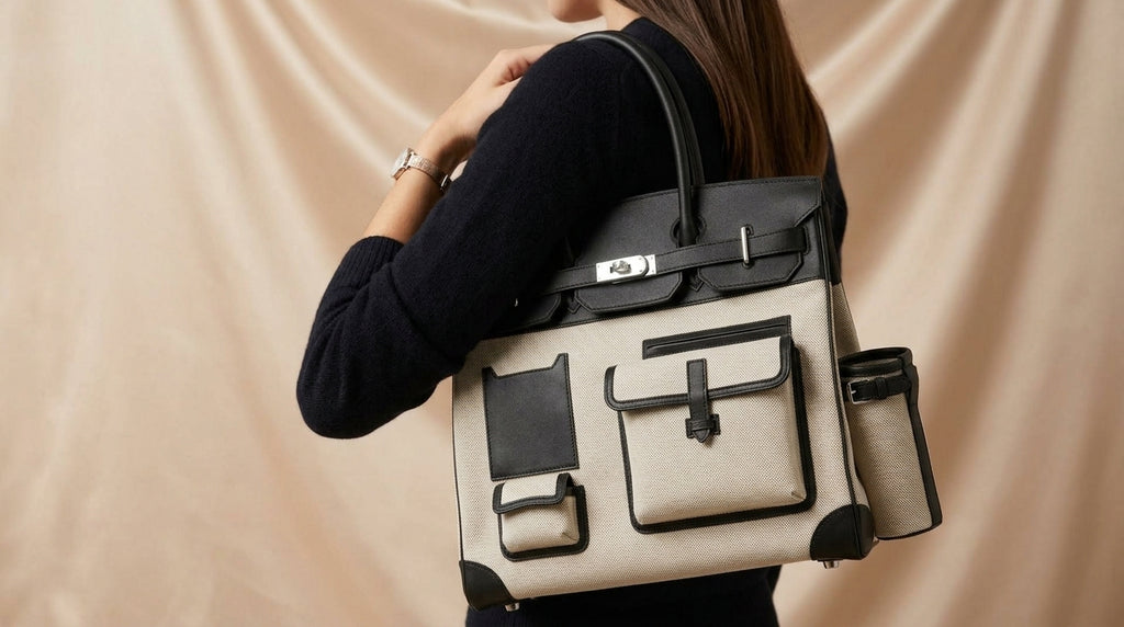 Hermès HAC Canvas & Black Leather Tote Bag| LisaLuxuryHub