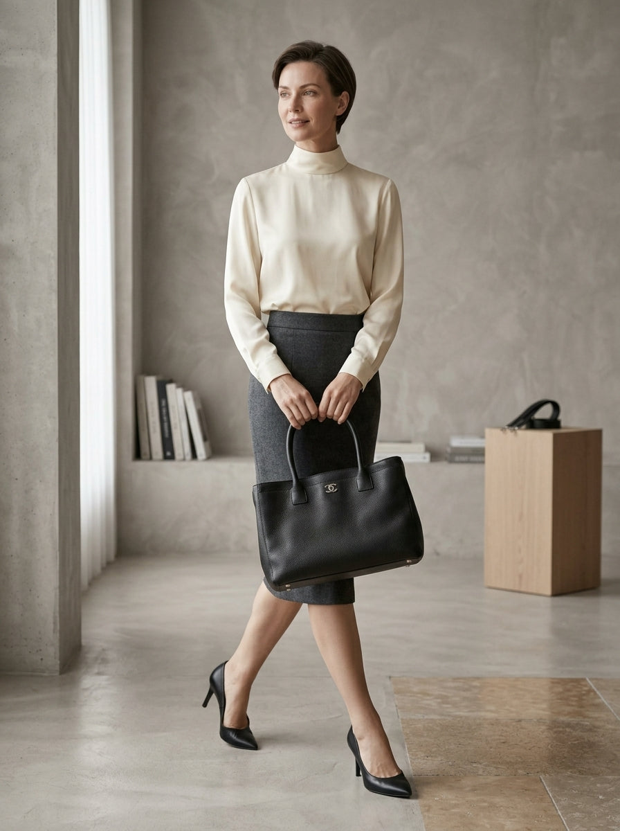 Chanel| Black Grained Leather with Detachable Strap & Silver Hardware –| LisaLuxuryHub