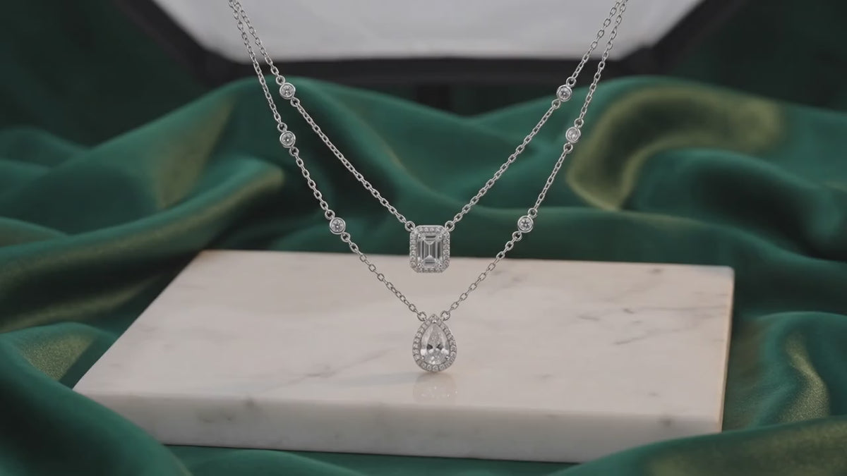 Layered Halo Diamond-Cut Necklace — Emerald &amp; Pear Cut Set